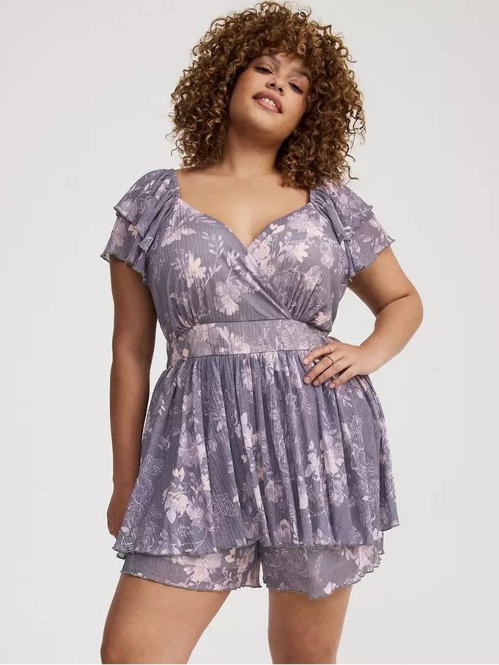 Torrid Floral Romper 4X Flutter Sleeve Faux Wrap NWT